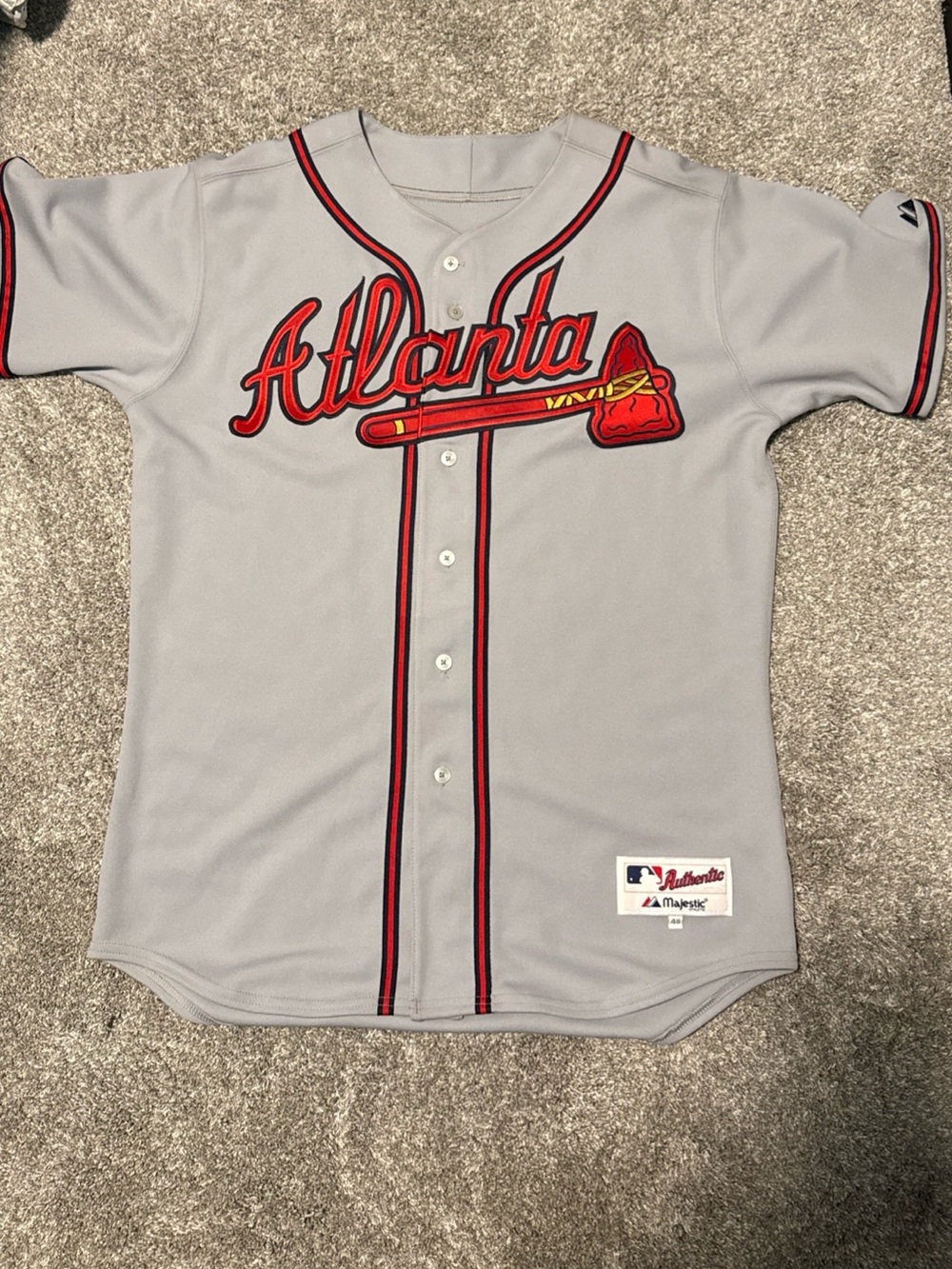 Majestic Atlanta Braves Gray and Red Authentic Baseball Jersey Size 48
